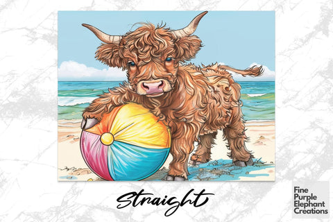 Highland Cow Summer Beach Ball Sublimation Tumbler Wrap Sublimation Fine Purple Elephant Creations 