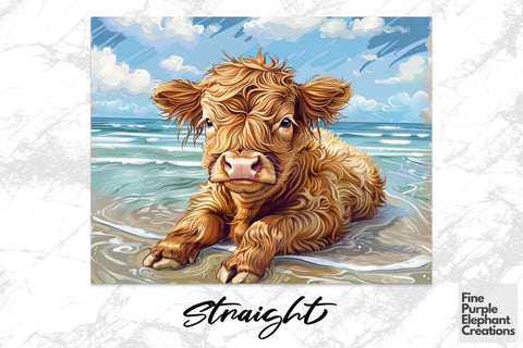 Highland Cow Summer Beach Vacation Sublimation Tumbler Wrap Sublimation Fine Purple Elephant Creations 