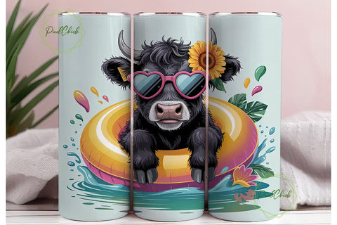 Highland Cow Summer Fun 20oz Tumbler Sublimation PixelChick 