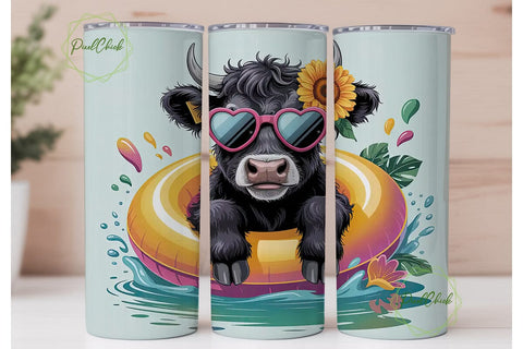 Highland Cow Summer Fun 20oz Tumbler Sublimation PixelChick 