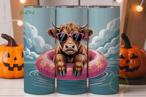 Highland Cow Summer Fun 20oz Tumbler Sublimation PixelChick 