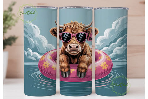 Highland Cow Summer Fun 20oz Tumbler Sublimation PixelChick 