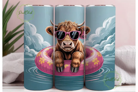 Highland Cow Summer Fun 20oz Tumbler Sublimation PixelChick 