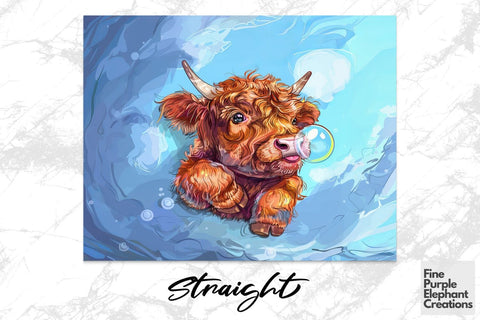 Highland Cow Summer Ocean Bubbles Sublimation Tumbler Wrap Sublimation Fine Purple Elephant Creations 