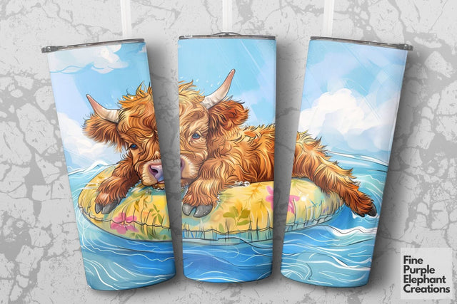 Highland Cow Summer Pool Float Sublimation Tumbler Wrap Sublimation Fine Purple Elephant Creations 