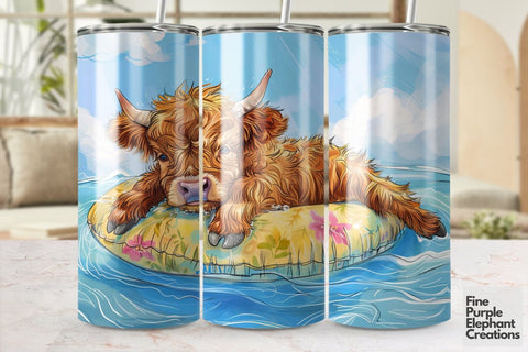 Highland Cow Summer Pool Float Sublimation Tumbler Wrap Sublimation Fine Purple Elephant Creations 