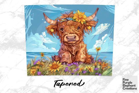 Highland Cow Summer Sunflower Crown Sublimation Tumbler Wrap Sublimation Fine Purple Elephant Creations 