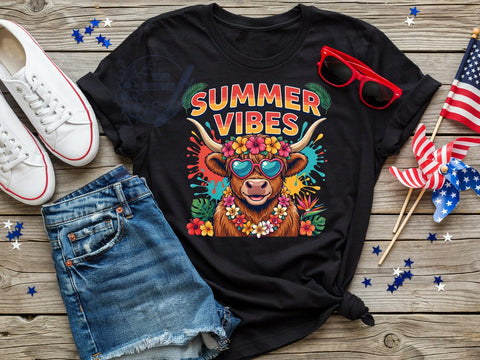 Highland Cow Summer T-Shirt PNG, Summer Vibes, Tropical Moo-ds, Cowgirl Summer, Sublimation PNG, Country Style, Beach Fashion Sublimation ToriDesigns 