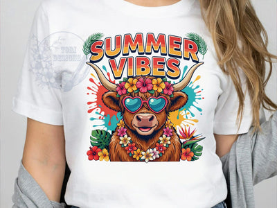 Highland Cow Summer T-Shirt PNG, Summer Vibes, Tropical Moo-ds, Cowgirl Summer, Sublimation PNG, Country Style, Beach Fashion Sublimation ToriDesigns 