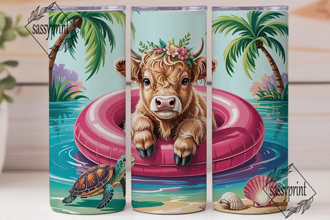 Highland Cow Summer Tumbler Wrap Sublimation sassyprint 