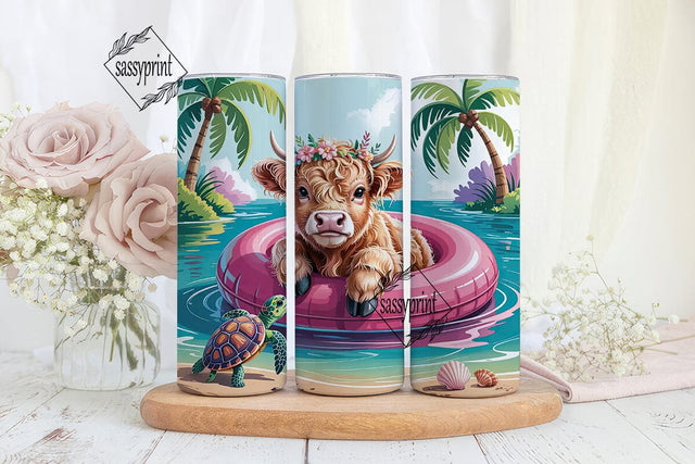 Highland Cow Summer Tumbler Wrap Sublimation sassyprint 
