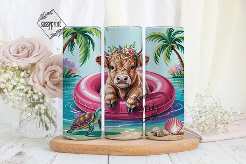 Highland Cow Summer Tumbler Wrap Sublimation sassyprint 
