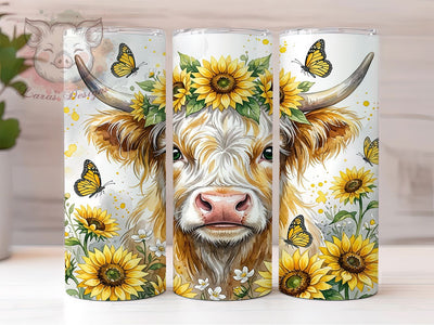 Highland Cow Sunflower 20oz Tumbler, Highland Cow Sunflower, Cow Sunflower, Sunflower Tumbler, 20oz Tumbler, Highland Cow Tumbler, Farm Tumbler, Tumbler Wrap Sublimation Lara' s Designs 