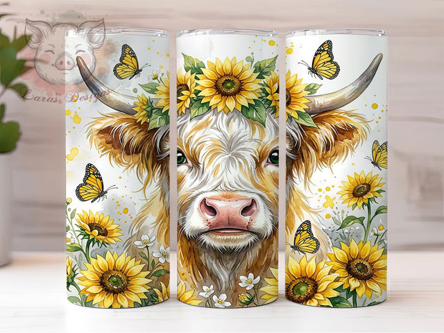 Highland Cow Sunflower 20oz Tumbler, Highland Cow Sunflower, Cow Sunflower, Sunflower Tumbler, 20oz Tumbler, Highland Cow Tumbler, Farm Tumbler, Tumbler Wrap Sublimation Lara' s Designs 