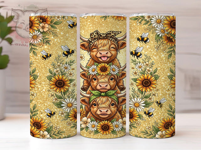 Highland Cow Sunflower 20oz Tumbler, Highland Cow Sunflower, Cow Sunflower, Sunflower Tumbler, 20oz Tumbler, Highland Cow Tumbler, Farm Tumbler, Tumbler Wrap Sublimation Lara' s Designs 