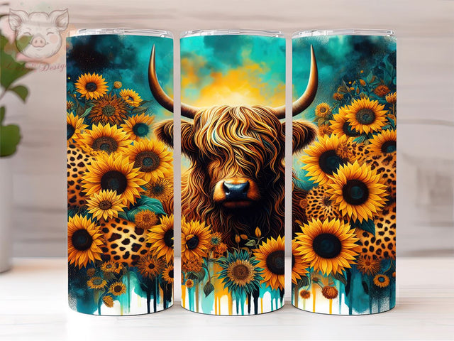 Highland Cow Sunflower 20oz Tumbler Png, Straight & Tapered Tumbler Png, Highland Cow Tumbler Png, Digital Download PNG Sublimation Lara' s Designs 