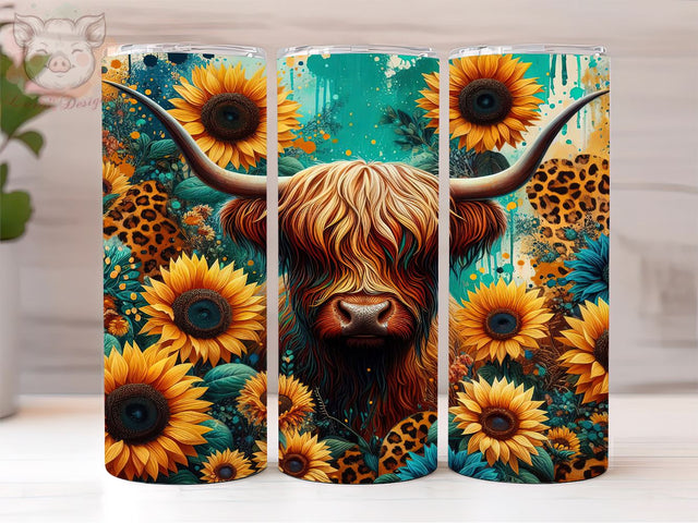 Highland Cow Sunflower 20oz Tumbler Png, Straight & Tapered Tumbler Png, Highland Cow Tumbler Png, Digital Download PNG Sublimation Lara' s Designs 