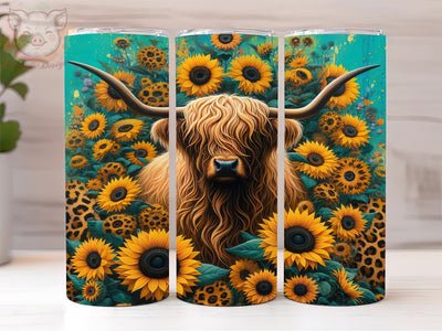 Highland Cow Sunflower 20oz Tumbler Png, Straight & Tapered Tumbler Png, Highland Cow Tumbler Png, Digital Download PNG Sublimation Lara' s Designs 