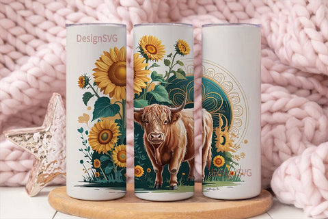Highland Cow & Sunflower 20oz Tumbler Sublimation DesignSVG 