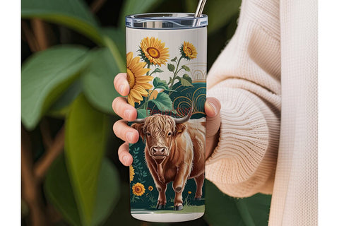 Highland Cow & Sunflower 20oz Tumbler Sublimation DesignSVG 
