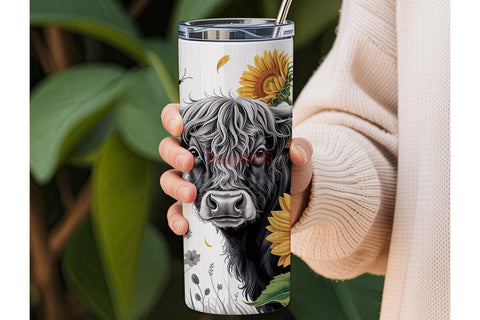 Highland Cow & Sunflower 20oz Tumbler Sublimation DesignSVG 