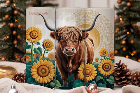 Highland Cow & Sunflower 20oz Tumbler Sublimation DesignSVG 