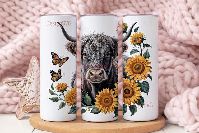 Highland Cow & Sunflower 20oz Tumbler Sublimation DesignSVG 