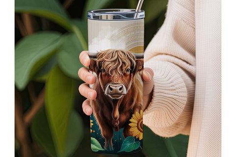 Highland Cow & Sunflower 20oz Tumbler Sublimation DesignSVG 