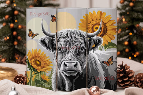 Highland Cow Sunflower 20oz Tumbler Sublimation DesignSVG 