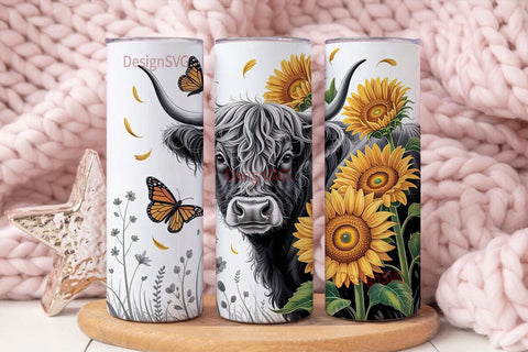 Highland Cow & Sunflower 20oz Tumbler Sublimation DesignSVG 