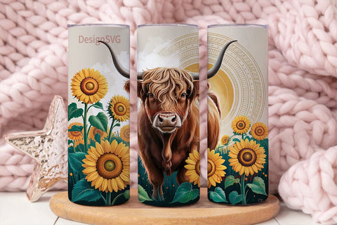 Highland Cow & Sunflower 20oz Tumbler Sublimation DesignSVG 