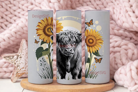 Highland Cow Sunflower 20oz Tumbler Sublimation DesignSVG 