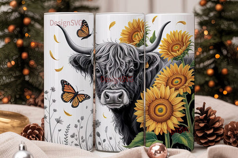 Highland Cow & Sunflower 20oz Tumbler Sublimation DesignSVG 