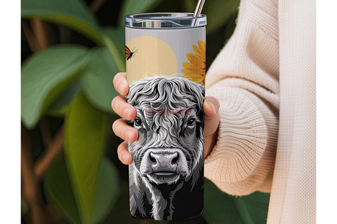 Highland Cow Sunflower 20oz Tumbler Sublimation DesignSVG 