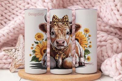 Highland Cow Sunflower 20oz Tumbler Sublimation DesignSVG 