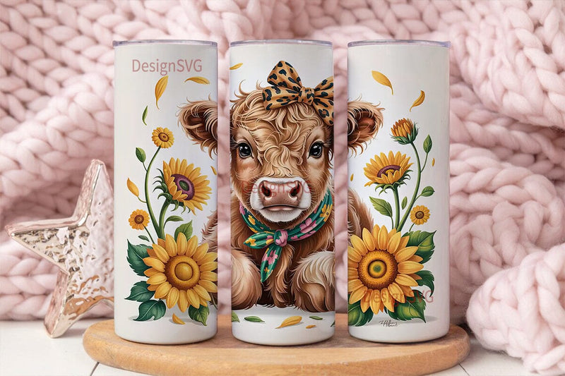 Highland Cow Sunflower 20oz Tumbler Sublimation DesignSVG 