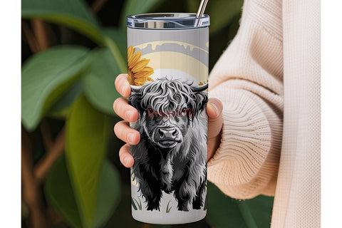 Highland Cow Sunflower 20oz Tumbler Sublimation DesignSVG 
