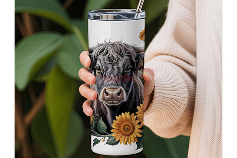 Highland Cow & Sunflower 20oz Tumbler Sublimation DesignSVG 
