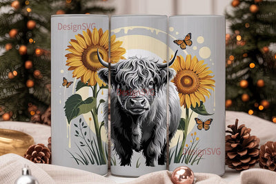 Highland Cow Sunflower 20oz Tumbler Sublimation DesignSVG 