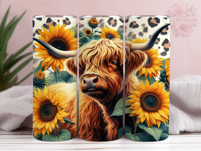 Highland Cow Sunflower 20oz Tumbler Wrap PNG, Cow Sunflower Tumbler Png, Straight & Tapered Tumbler Wrap, Instant Digital Download Sublimation Li Zamperini 