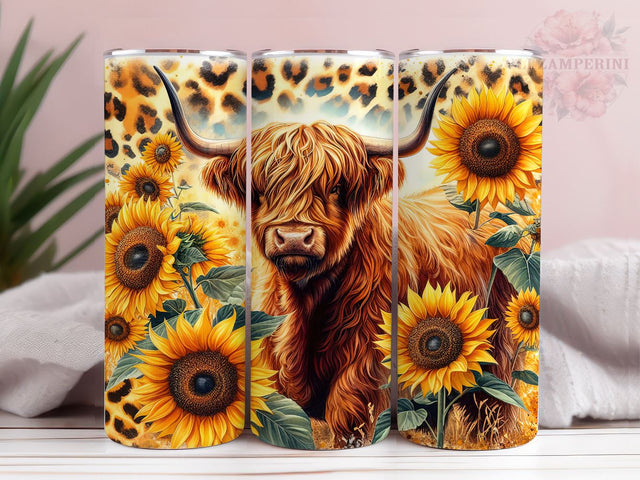 Highland Cow Sunflower 20oz Tumbler Wrap PNG, Cow Sunflower Tumbler Png, Straight & Tapered Tumbler Wrap, Instant Digital Download Sublimation Li Zamperini 