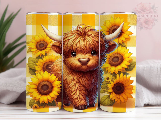 Highland Cow Sunflower 20oz Tumbler Wrap PNG, Cow Sunflowers Tumbler Png, Straight & Tapered Tumbler Wrap, Instant Digital Download Sublimation Li Zamperini 