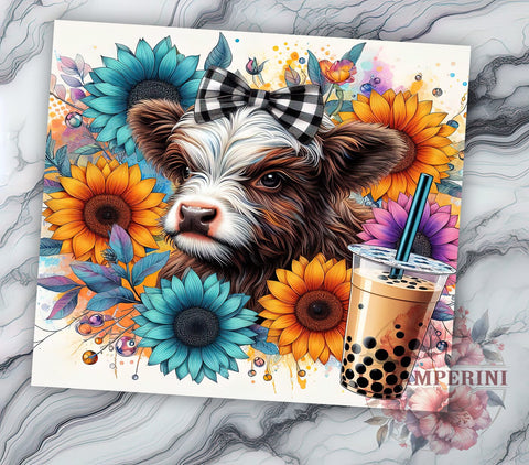 Highland Cow Sunflower 20oz Tumbler Wrap PNG, Highland Cow Tumbler Png, Straight & Tapered Tumbler Wrap, Instant Digital Download Sublimation Li Zamperini 