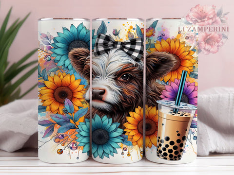 Highland Cow Sunflower 20oz Tumbler Wrap PNG, Highland Cow Tumbler Png, Straight & Tapered Tumbler Wrap, Instant Digital Download Sublimation Li Zamperini 
