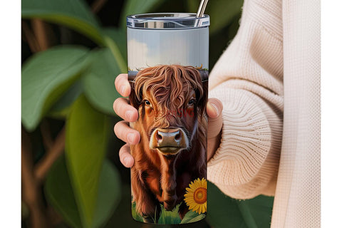Highland Cow Sunflower 20oz Tumbler Wrap Sublimation DesignSVG 