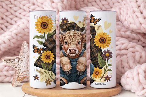 Highland Cow Sunflower 20oz Tumbler Wrap Sublimation DesignSVG 