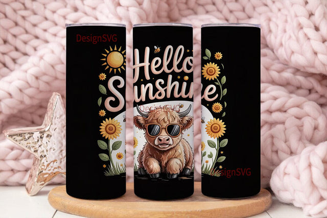 Highland Cow Sunflower 20oz Tumbler Wrap Sublimation DesignSVG 