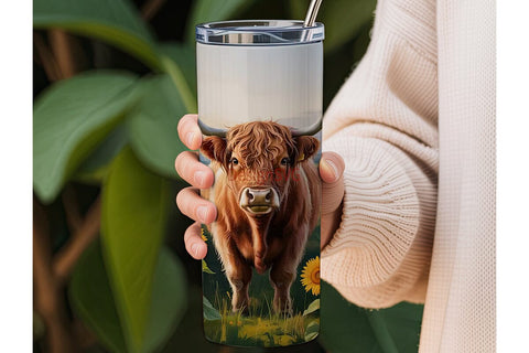 Highland Cow Sunflower 20oz Tumbler Wrap Sublimation DesignSVG 
