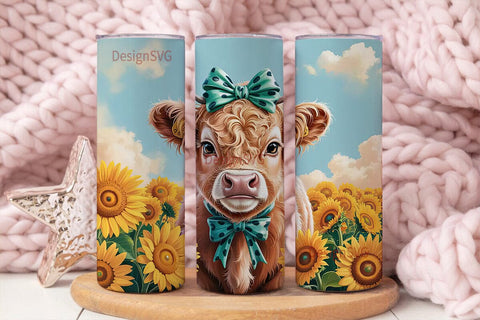 Highland Cow Sunflower 20oz Tumbler Wrap Sublimation DesignSVG 