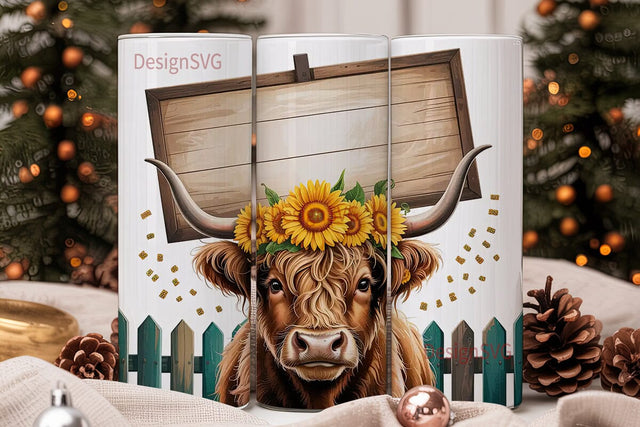 Highland Cow Sunflower 20oz Tumbler Wrap Sublimation DesignSVG 